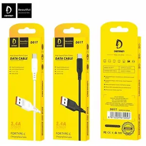 USB Type-C kabelis DENMEN D01T, 1 m, 2.4 A, melns