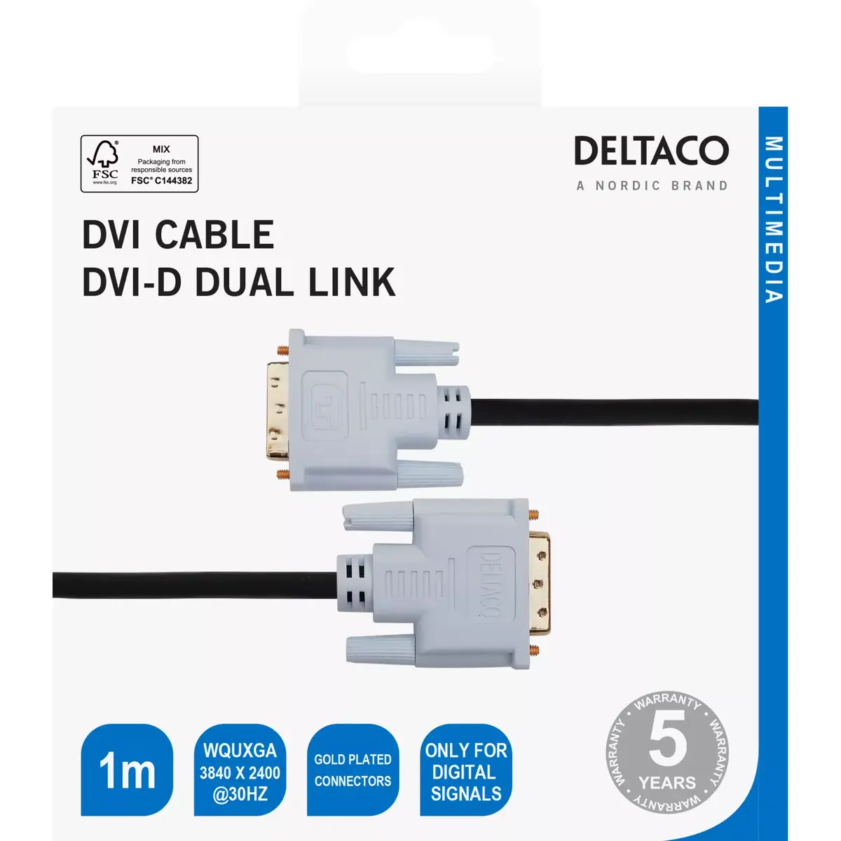 DELTACO DVI-D Dual Link kabelis 1 m Photo 3