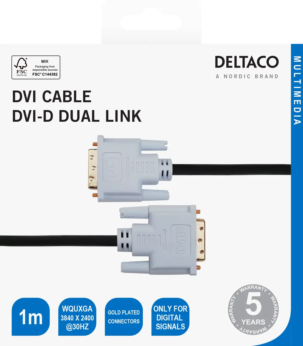 DELTACO DVI-D Dual Link Cable 1 m Photo 3