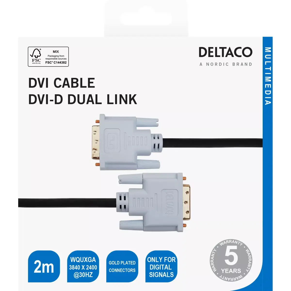DELTACO DVI-D Dual Link kabelis 2 m Photo 3