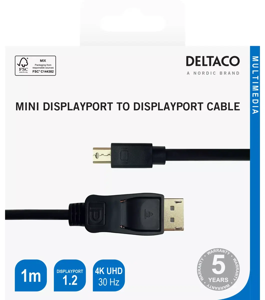 DELTACO DisplayPort uz miniDisplayPort kabelis 1 m Photo 4
