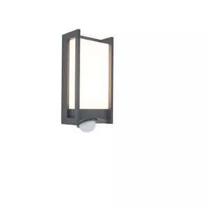 Lutec QUBO LED Outdoor Wall Light, 14W, 3000K, Motion Sensor, Grey