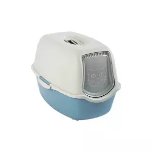 Hooded cat litter box Rotho Bailey 560×400×390 mm, blue/white, carbon filter, handle, door flap
