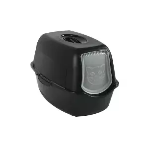 Hooded litter box Rotho Bailey Cat Black 560×400×390 mm, carbon filter, door flap, handle