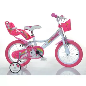 City bike Dino Bikes 144R-UN 14" (35.6 cm) steel frame, pink/white, with training wheels