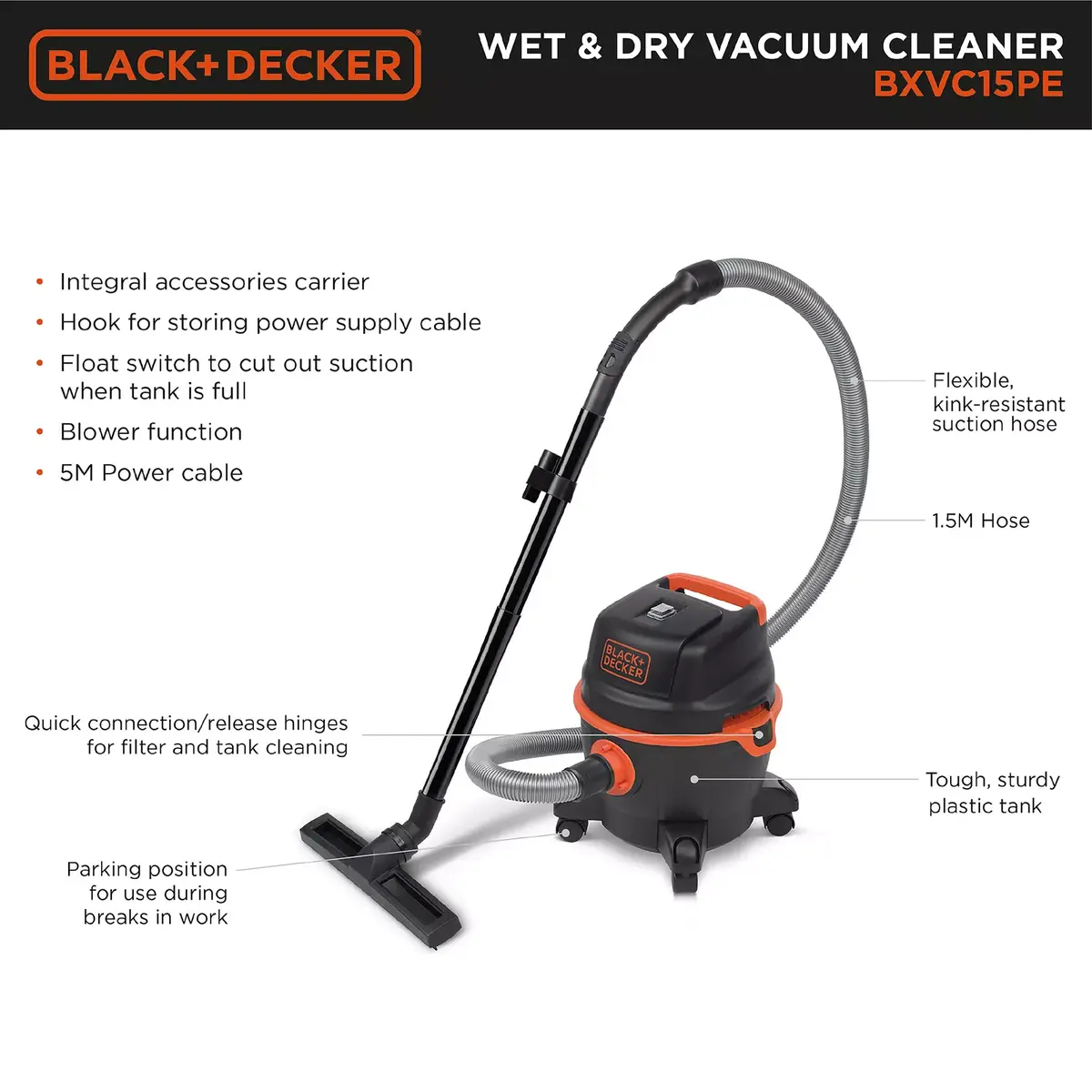Пылесос Black & Decker BXVC15PE для влажной и сухой уборки Photo 4