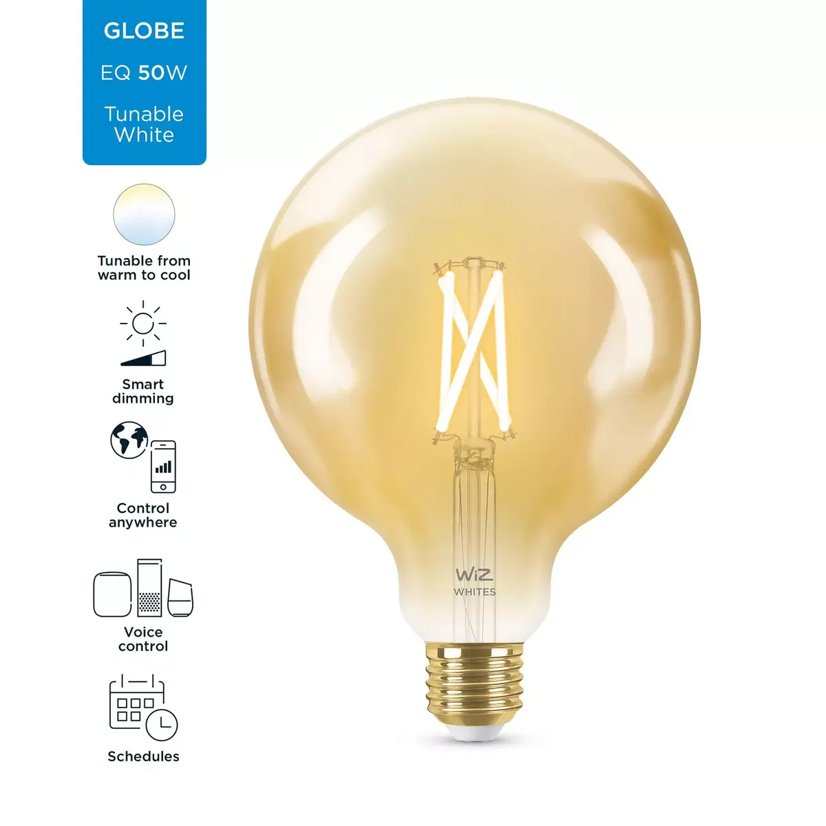 Умная лампочка WiZ Filament Bulb Amber 50 W G125 E27 Photo 2