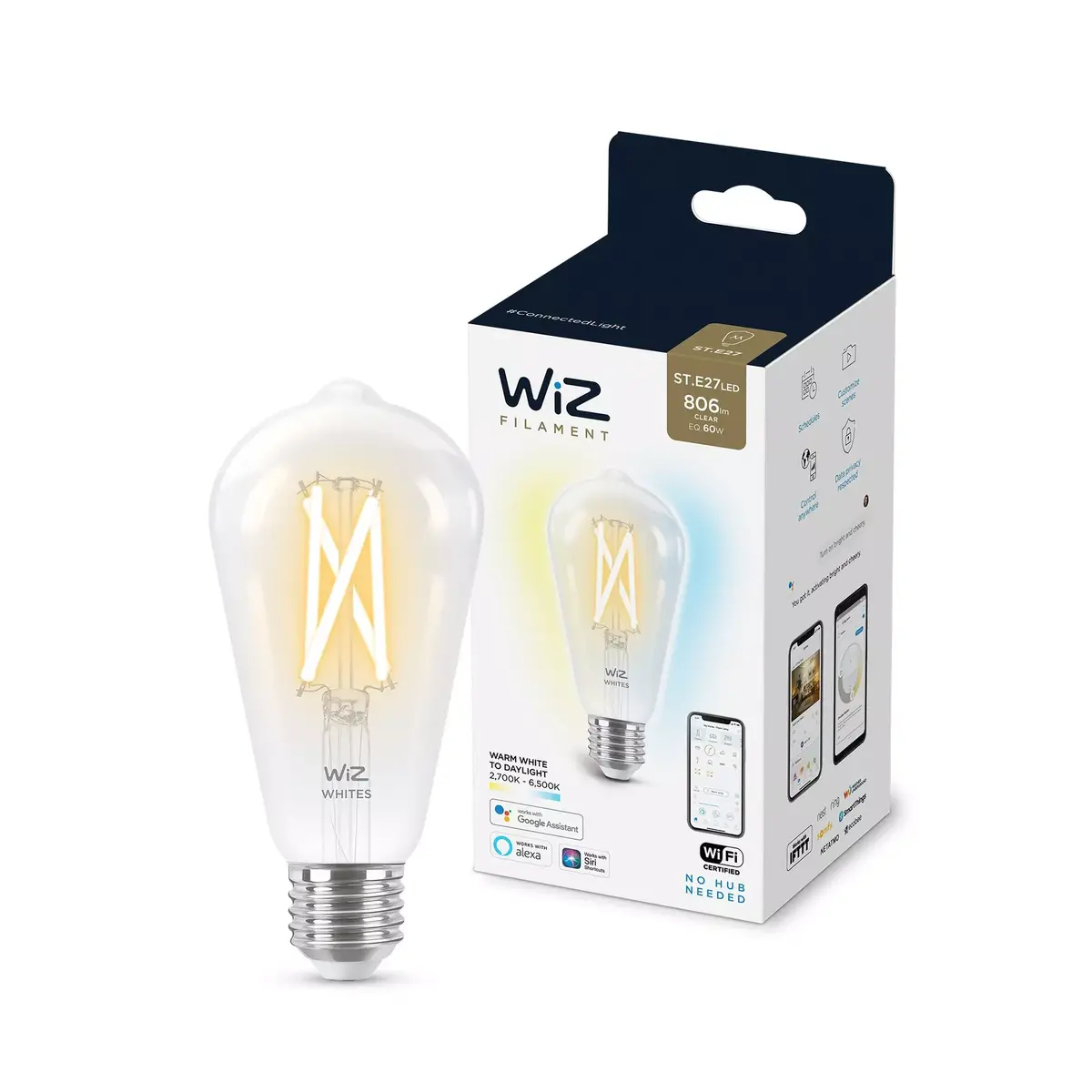 Умная лампочка WiZ Filament Bulb Clear 60 W ST64 E27 Photo 2