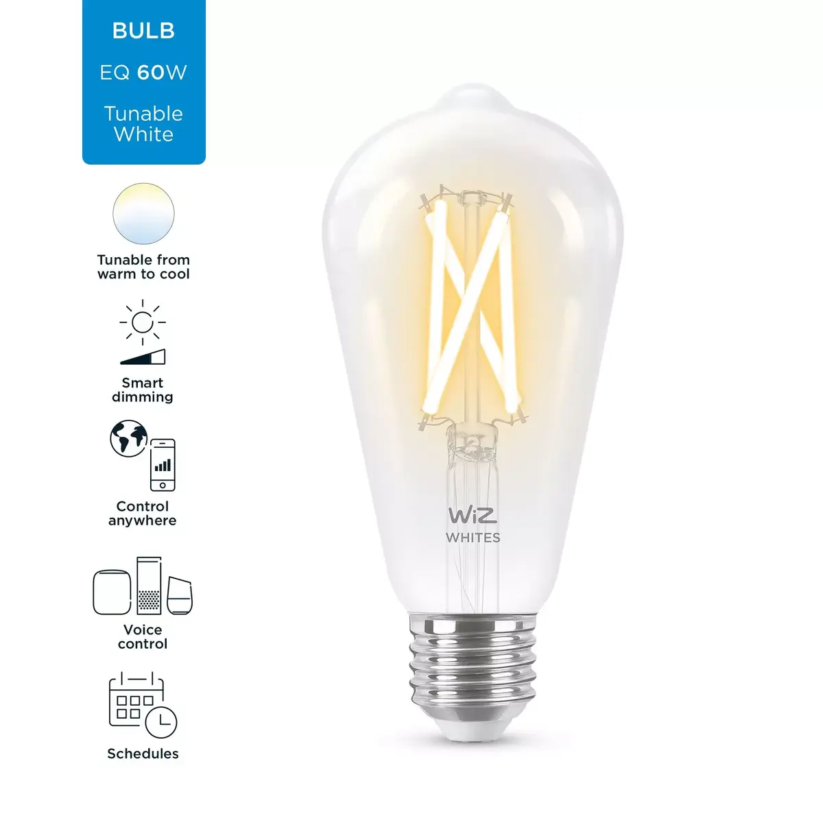 Умная лампочка WiZ Filament Bulb Clear 60 W ST64 E27 Photo 3