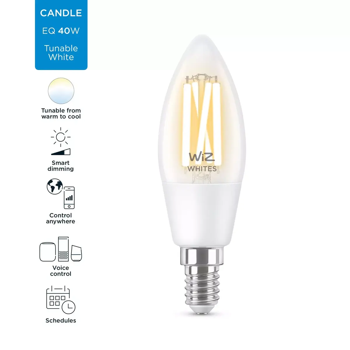 Умная лампочка WiZ Filament Candle clear 4.9W C35 E14 Photo 2