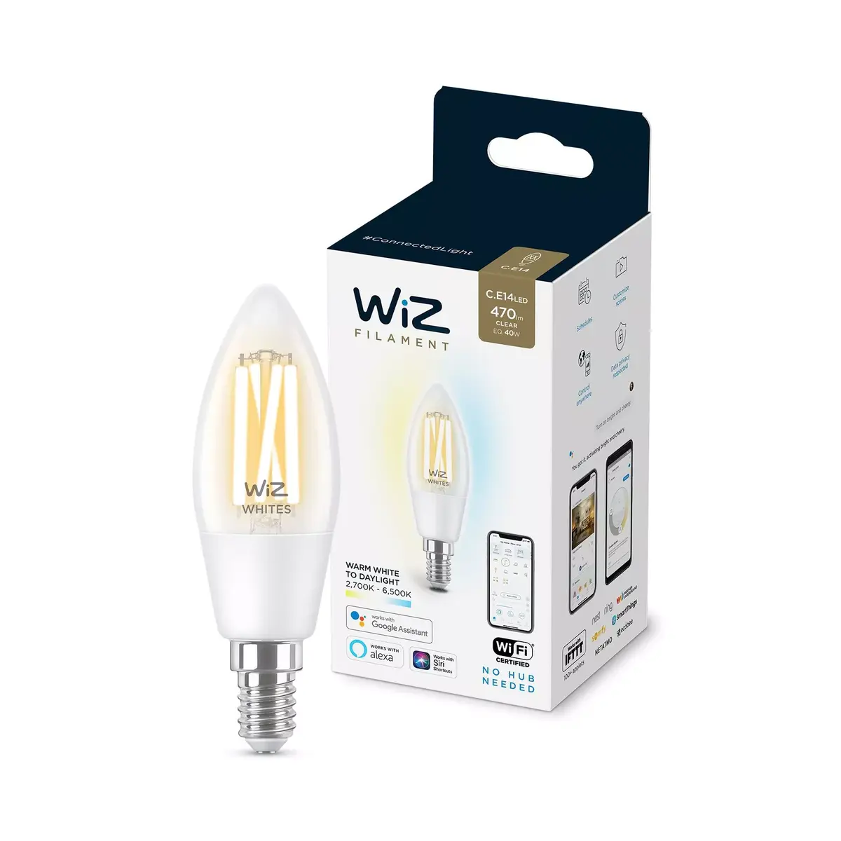 Умная лампочка WiZ Filament Candle clear 4.9W C35 E14 Photo 3