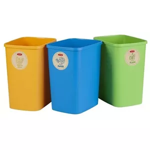 Waste buckets set Curver Deco Flip Bin 3×25L blue green yellow