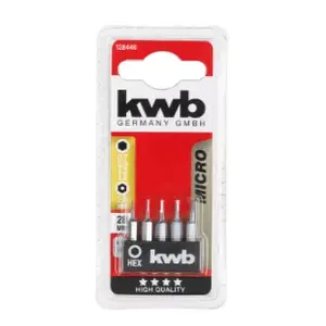 Screwdriver bit set KWB 128440 — 5 pcs, Hex (imperial) tips, metric sizes 0.7, 0.9, 1.3, 1.5, 2 mm, 28 mm length