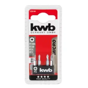Screwdriver bit set KWB 128140 — 4 pieces, Pozidriv PZ0 & PZ1, 28 mm