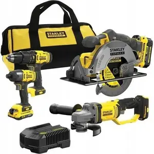 Аккумуляторный набор инструментов STANLEY SFMCK469M2-QW — 18 В Li‑Ion, 2×4 А·ч, 8 предметов с угловой шлифмашиной, дисковой пилой, ударным и шуруповёртом