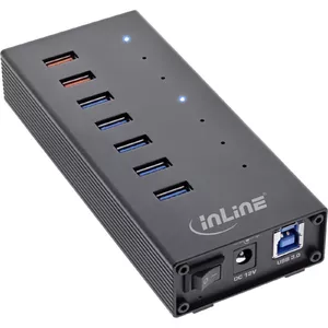 InLine USB 3.2 Gen.1 7 портовый хаб алюминиевый корпус 2.5A блок питания черный