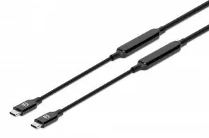 Manhattan Aktīvais USB-C uz USB-C kabelis 5m USB 3.2 Gen 2 10 Gbps 60W Ātrā uzlāde 8K Melns