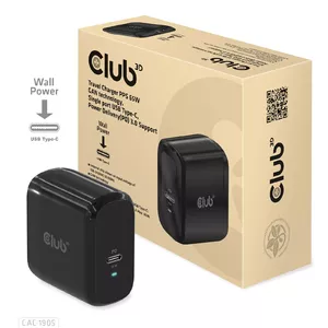 Travel charger CLUB3D CAC-1905EU 65W GaN USB-C PD 3.0, single-port compact adapter