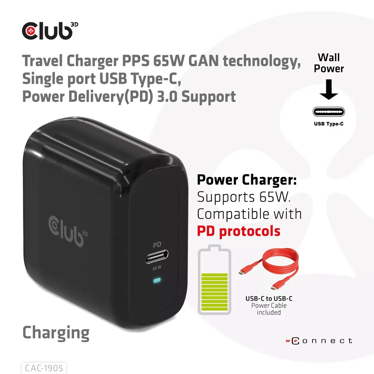 CLUB3D CAC-1905EU 65W GaN USB-C lādētājs Photo 2