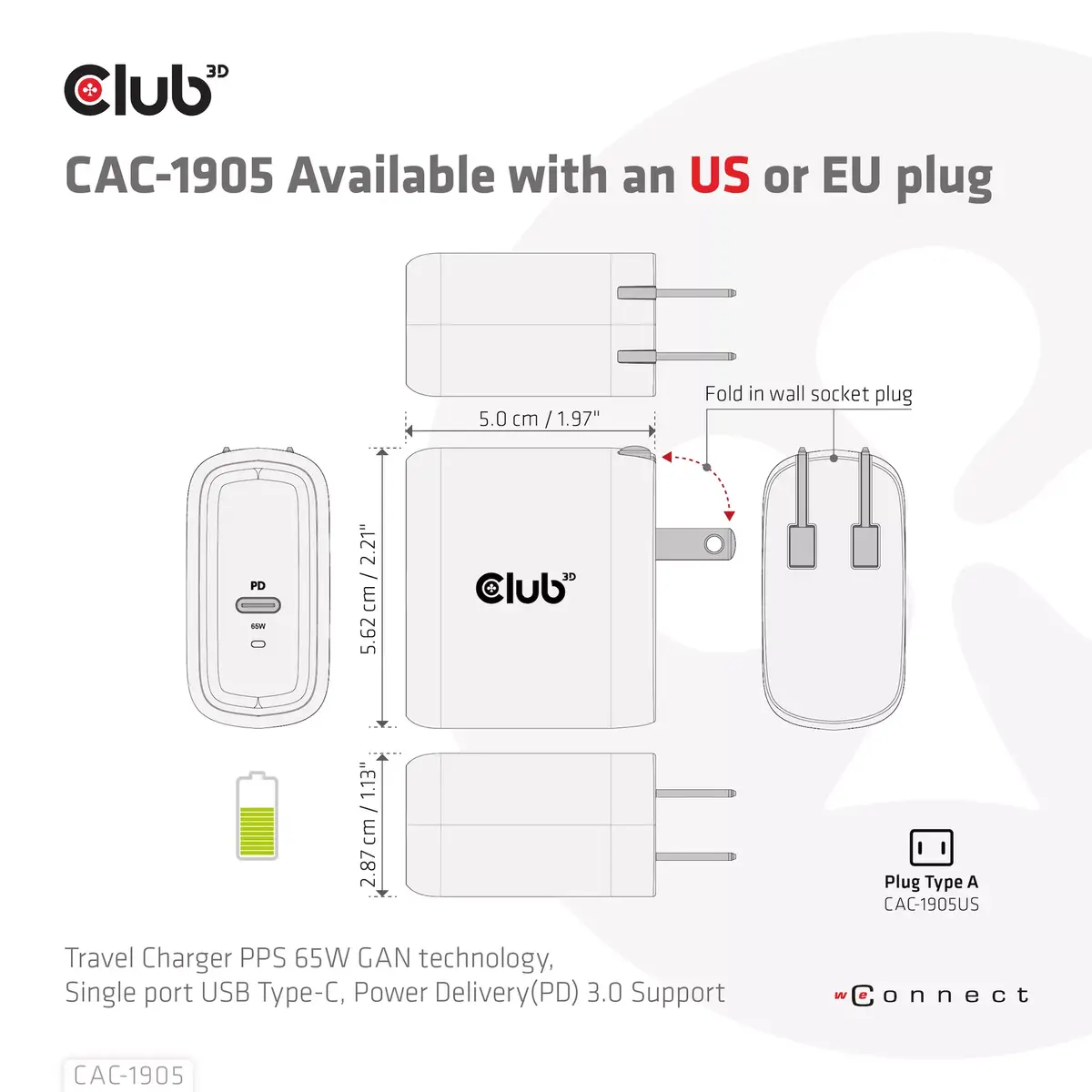CLUB3D CAC-1905EU 65W GaN USB-C lādētājs Photo 5