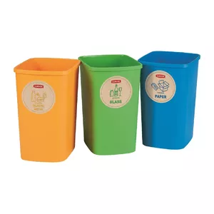 Atkritumu tvertņu komplekts Curver Deco Flip Bin 3x10L — Curver 249841, trīs 10 l tvertnes (zils, zaļš, dzeltens)