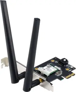 Internal WLAN/Bluetooth card ASUS PCE-AX1800 BT5.2, PCIe, Wi‑Fi 6 (802.11ax) dual-band 2.4/5 GHz, 1775 Mbps, Bluetooth 5.2, external antennas