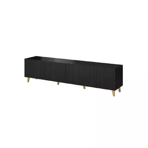TV cabinet cama meble PAFOS 200x42x52 Black matt — 2000×420×520 mm, MDF top, black frame