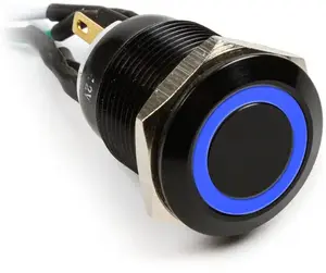 Vandal-proof push button Impactics 19mm, IP65, blue LED, black