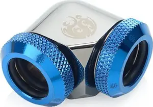 Adapter 90° BitsPower for 12mm AD Hardtube to 12mm AD Hardtube, glossy black/blue