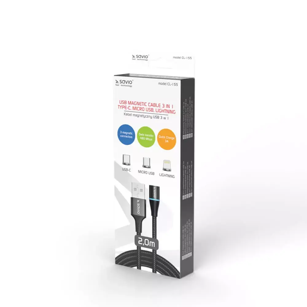SAVIO CL-155 USB 2.0 kabelis USB A — USB‑C/Micro/Lightning Photo 2