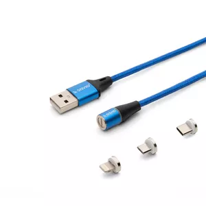 Кабель USB SAVIO CL-154, USB 2.0, 1 м, USB A → USB-C / Micro‑USB B / Lightning, синий