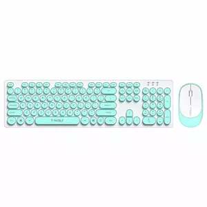 T-Wolf TF770 Retro Punk PC 2.4Ghz Wireless Keyboard (EN) Silent keys + Mouse set Blue & White