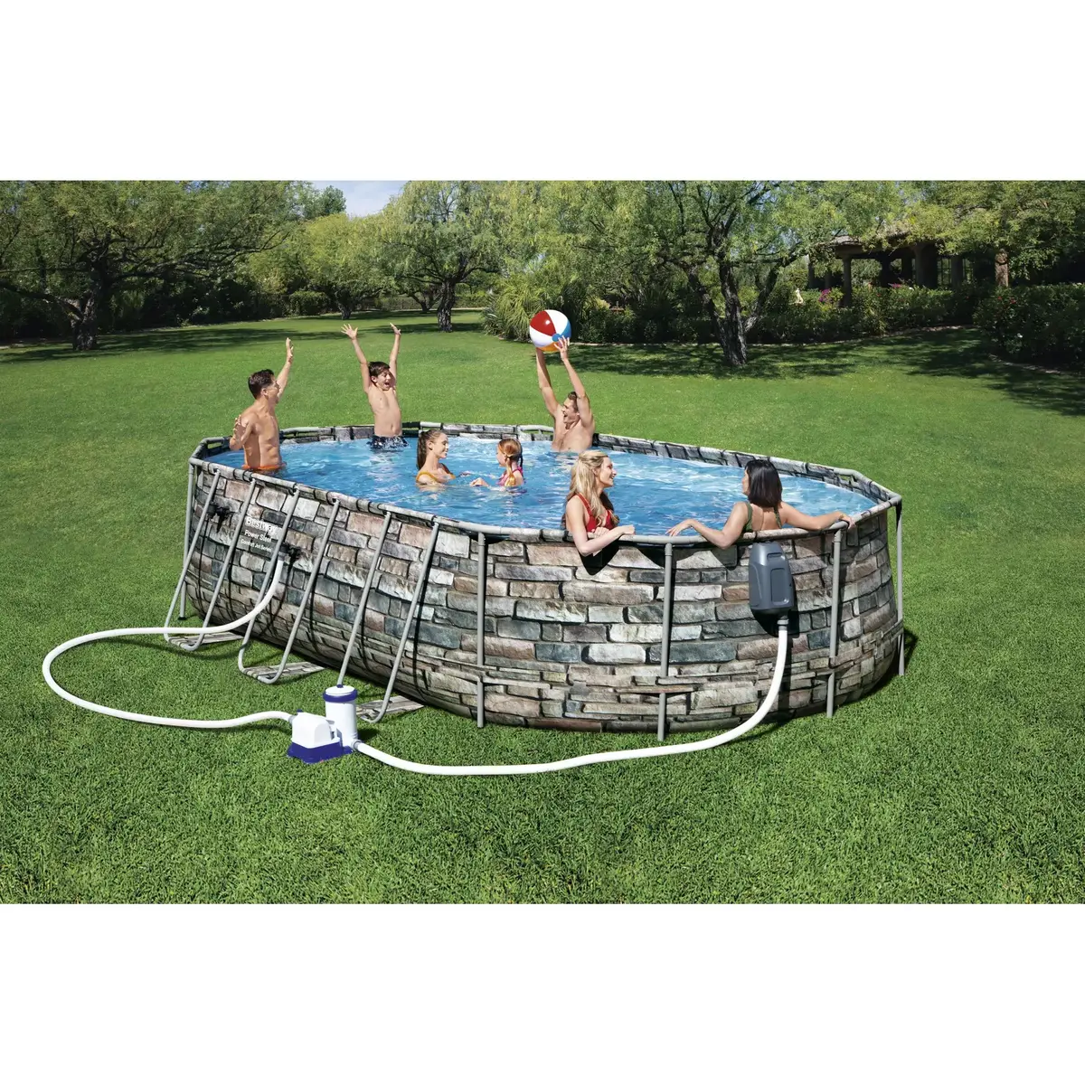 Framed Oval Pool Bestway Power Steel Comfort Jet 20'x12'x48" Photo 9