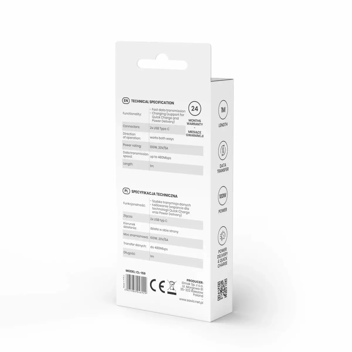 Кабель USB C — USB C SAVIO CL-159 1 м Photo 3