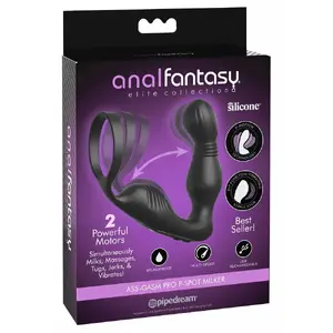 Anālais vibrators Anal Fantasy Ass‑Gasm Pro P‑Spot Milker, silikons, uzlāde, 13,3×Ø3,3 cm, gredzens Ø4,4 cm