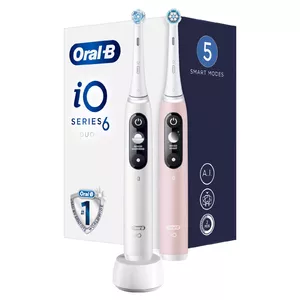 Electric rotating toothbrush Braun Oral‑B iO Series 6 Duo White/Pink, 5 modes, pressure sensor, 2 handles, 2 brush heads, rechargeable