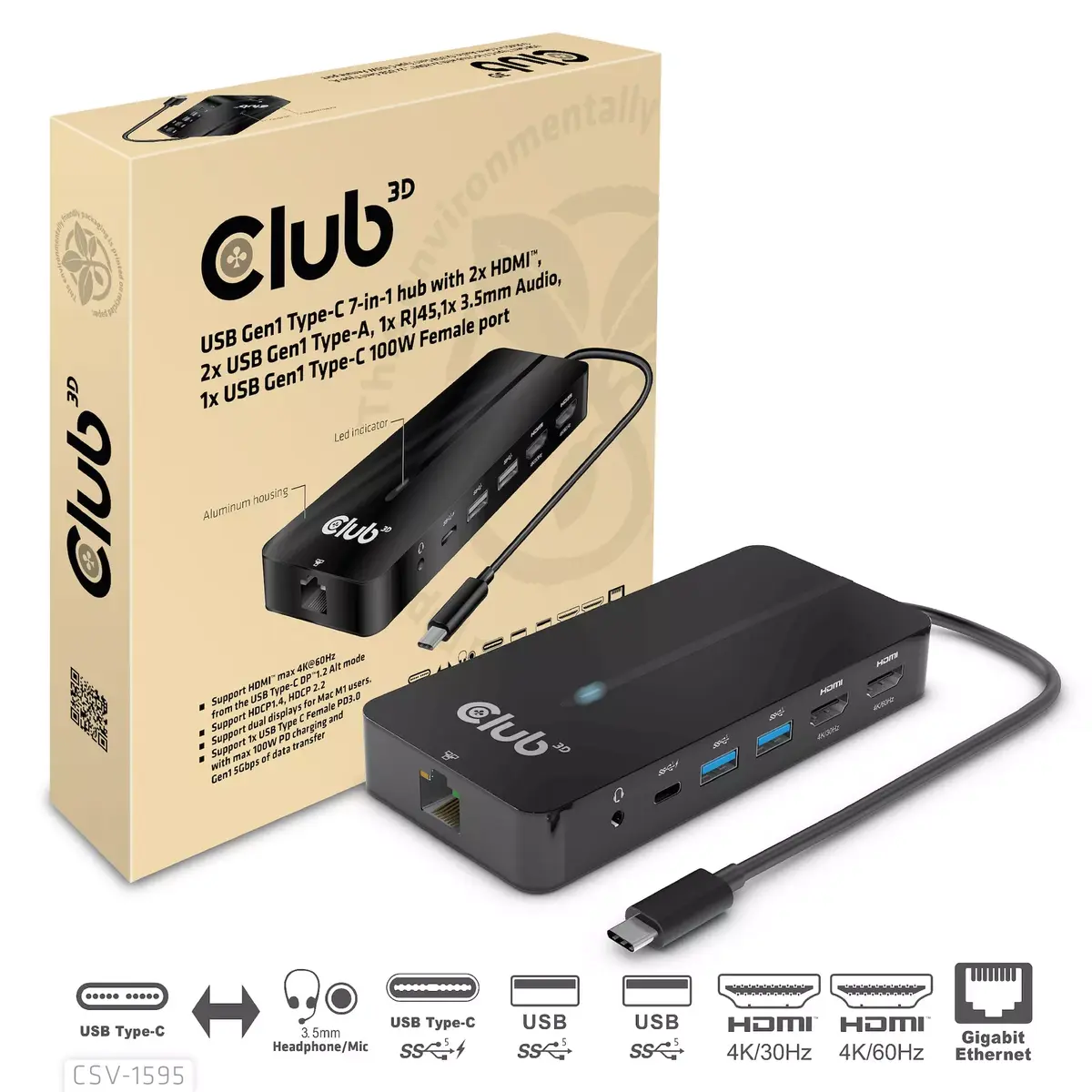 7-in-1 Hubs CLUB3D Type-C CSV-1595 Photo 2
