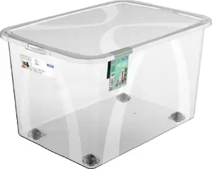 Storage box with lid rotho 50 L, stackable plastic container for household and storage