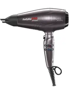 Фен BaByliss PRO Stellato Digital 2400 Вт, 12 уровней температуры/скорости, ионизация, холодный воздух, серый