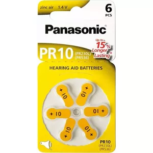 Hearing aid batteries Panasonic PR10L PR-230(10)/6LB — Size PR10 (10) — Pack of 6