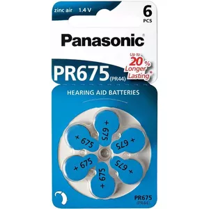 Hearing aid battery Panasonic PR675LH/6LB 1.4V, size 675 (6-pack)