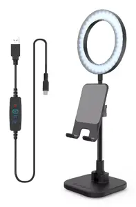 Viedtālruņa statīvs DigiPower DP-WSH-PH6 — videozvaniem un mācībām ar 6" LED gredzenu, USB, 3200–5600K, Ø15,2 cm, H581,7 mm