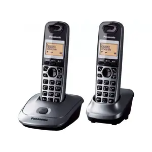 DECT telefons Panasonic KX-TG2512 — 2 bezvadu klausules, skaļrunis, zvanu identifikācija, 1.4" ekrāns, 50 ierakstu tālruņu grāmata, pelēks