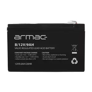 UPS akumulators ARMAC B/12V/9AH — hermētisks svina-skābes 12 V 9 Ah, uzlāde 1.8 A, maksimālais izlādes strāva 122 A, ABS korpuss, 65×151×94 mm