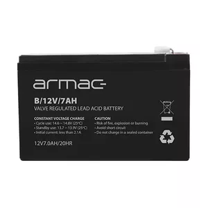 UPS akumulators ARMAC B/12V/7AH — Sealed Lead Acid 12 V 7 Ah, maksimālais izlādes strāva 110 A, ABS korpuss