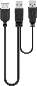 Deltaco 93353 USB kabelis 0,3 m USB 2.0 USB A 2 x USB A Melns