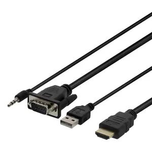 Deltaco VGA-HDMI17 video kabeļa adapteris 2 m VGA D-Sub 3.5mm USB Type-A HDMI Melns