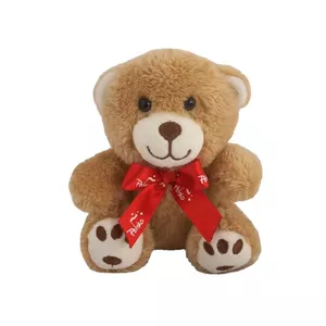 Teddy bear mascot, embroidered with a red bow 12 cm