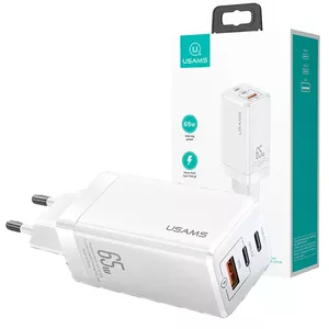 Сетевое зарядное устройство usams MT 2x USB‑C 65W GaN — двойной USB‑C быстрый заряд, 0.145 кг