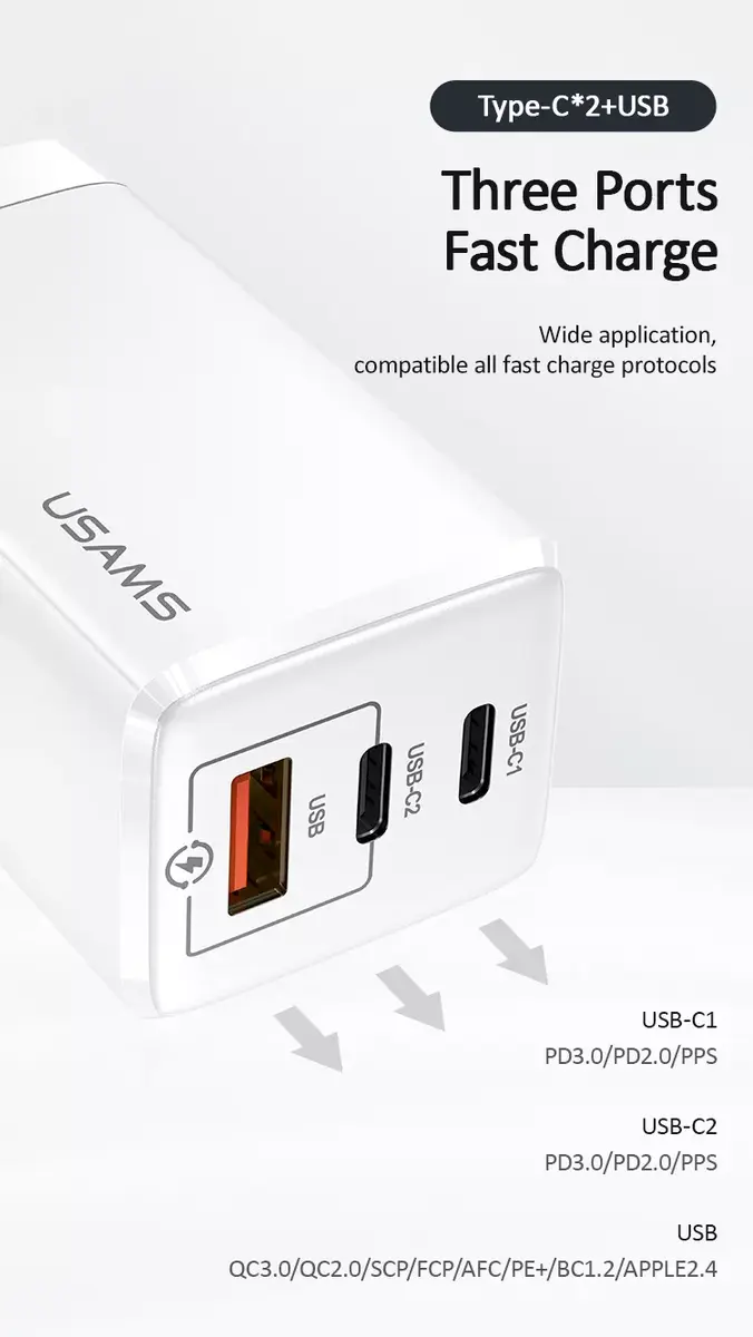 Sienas lādētājs usams MT 2x USB‑C 65W GaN Photo 2